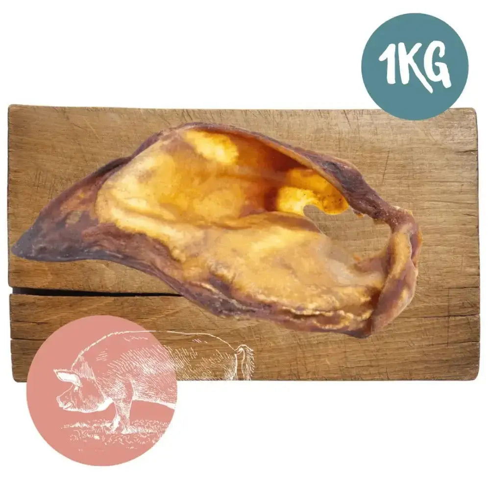 1kg bag of natural pig ear dog chews with smoked pork hock