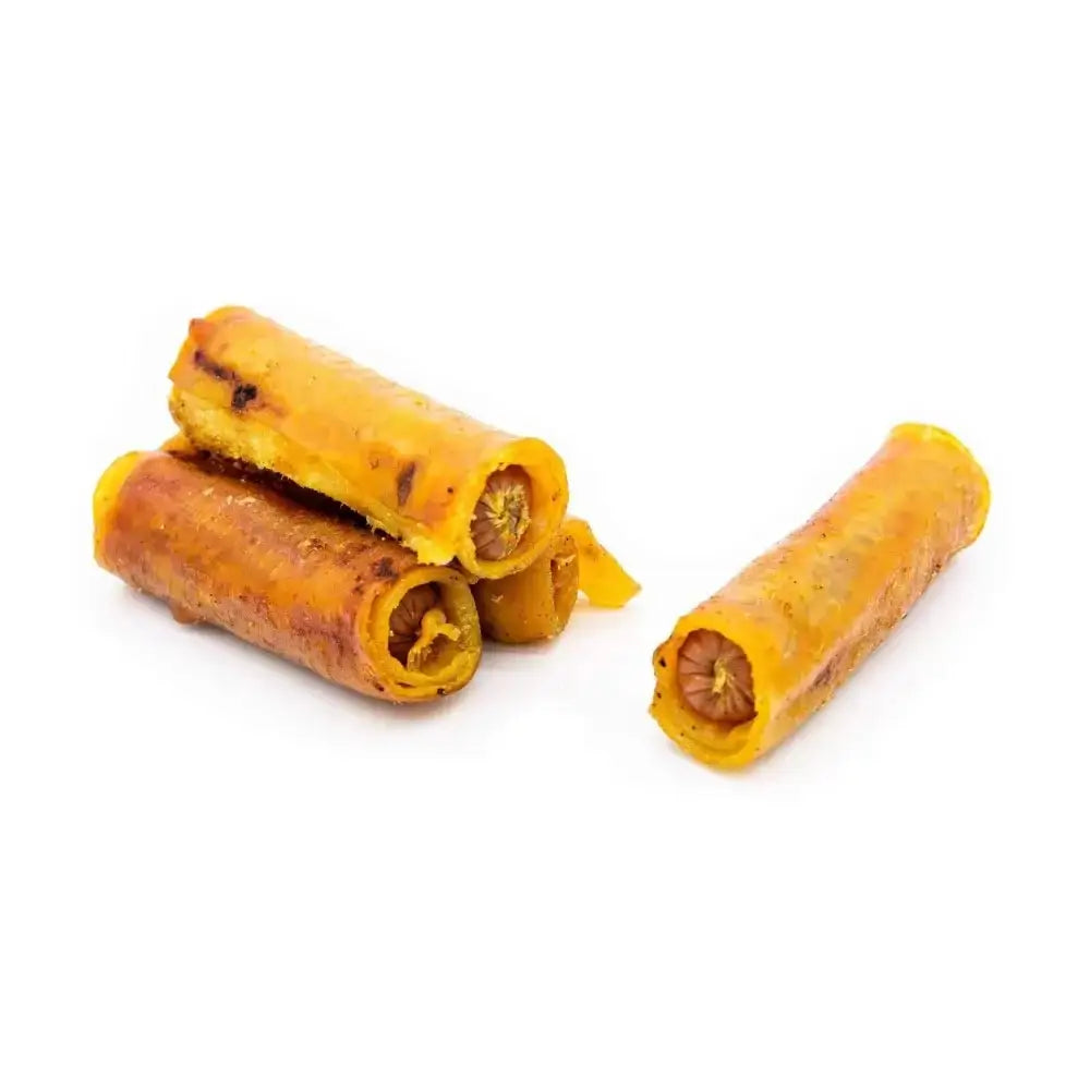 Pets Larder Pigs in Blankets orange yellow natural dog chew roll