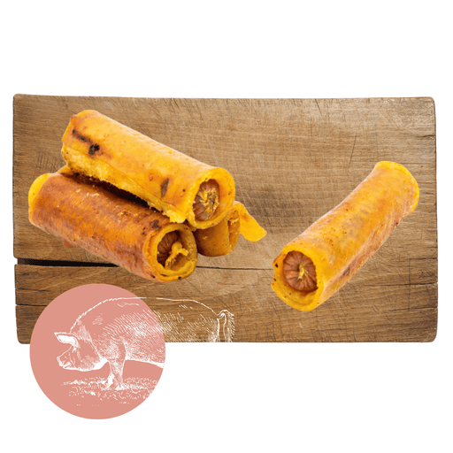 Natural pigs in blanket meat chew for dogs - A Natural Dog Chew Available At The Pets Larder Natural Pet Shop.