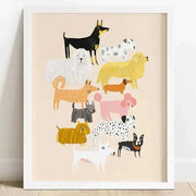 Beautiful print of colorful dogs in white frame for animal lovers home by Darcie Olley