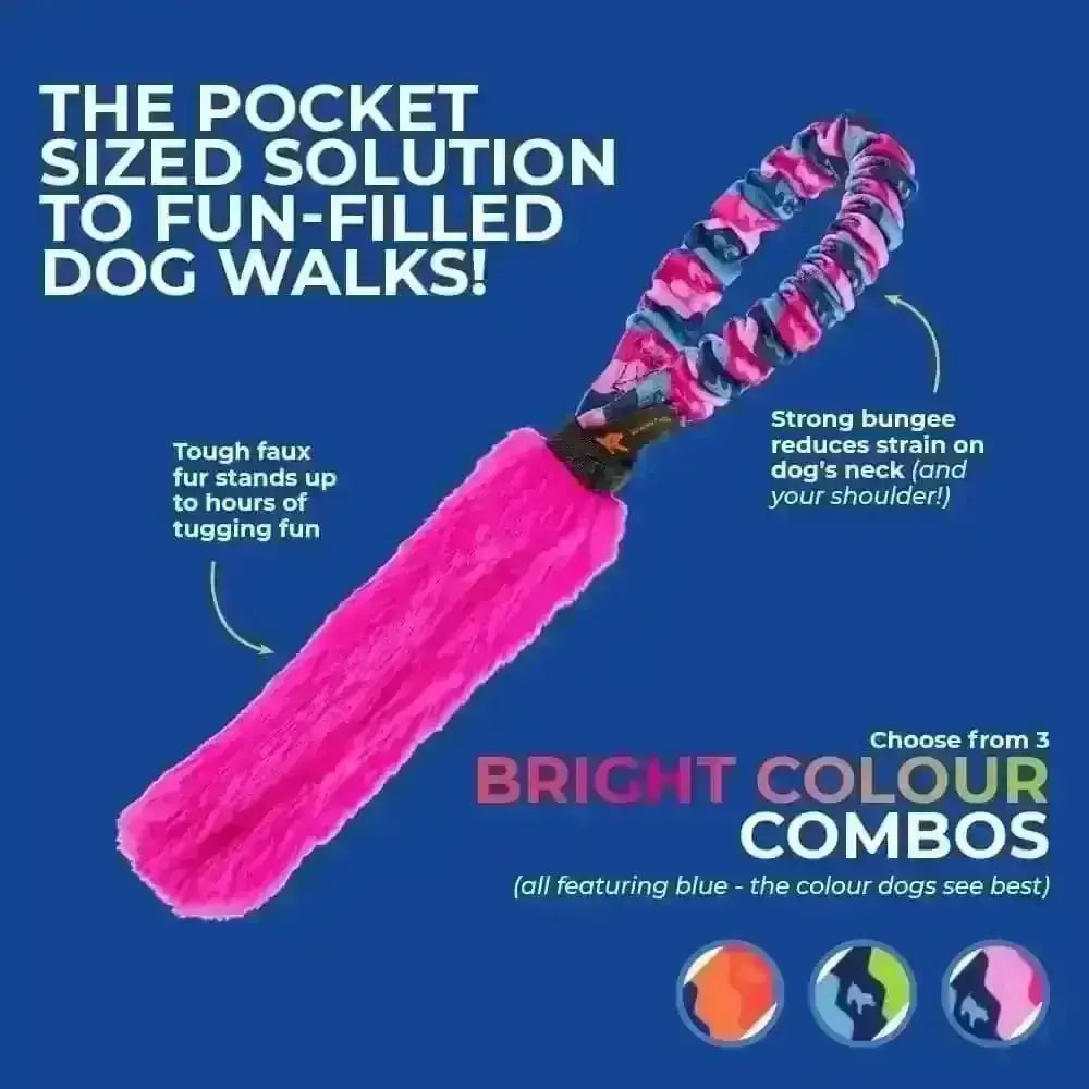 Pocket Fauxtastic Tug pink blue dog toy with faux fur tail