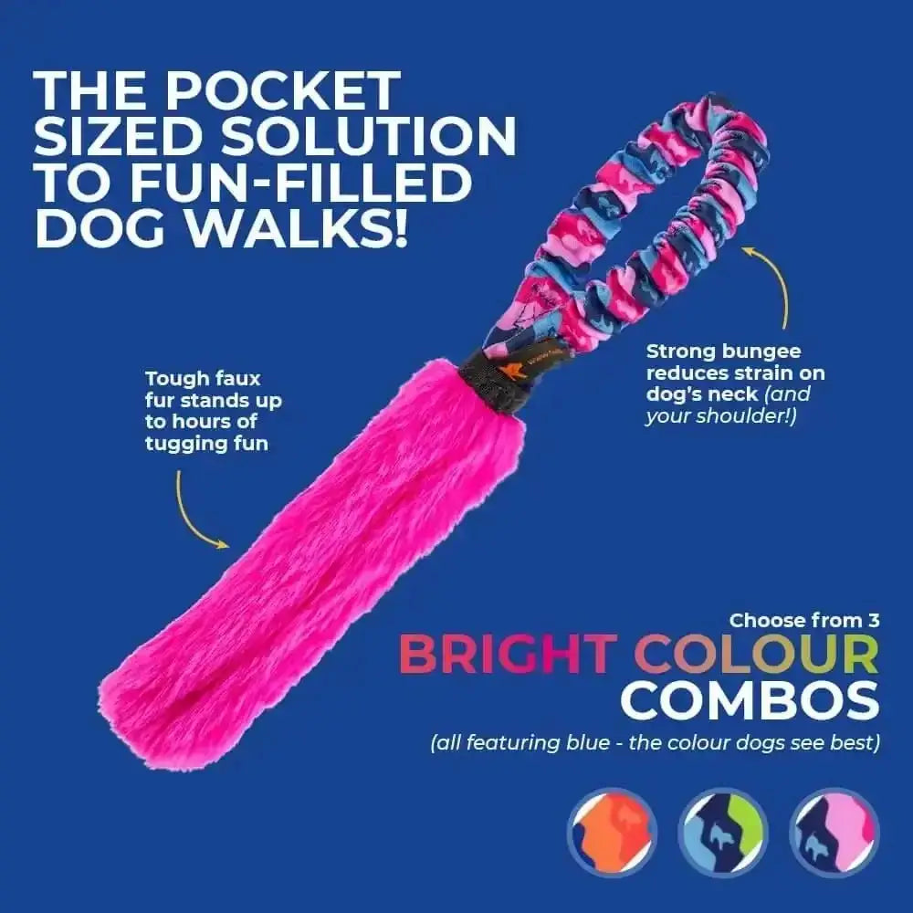 Pocket Fauxtastic Tug pink blue dog toy with faux fur tail