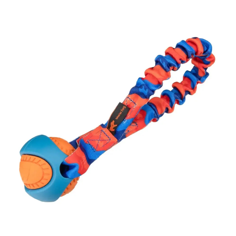 Bright orange and blue Pocket PowerBall Bungee Tug toy burns energy