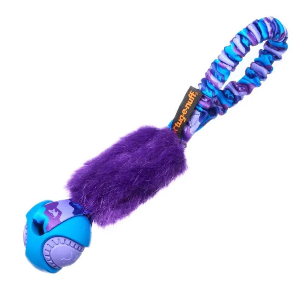 Purple blue camo tug toy with fuzzy tail and skull head, Pocket PowerBall Fauxtastic