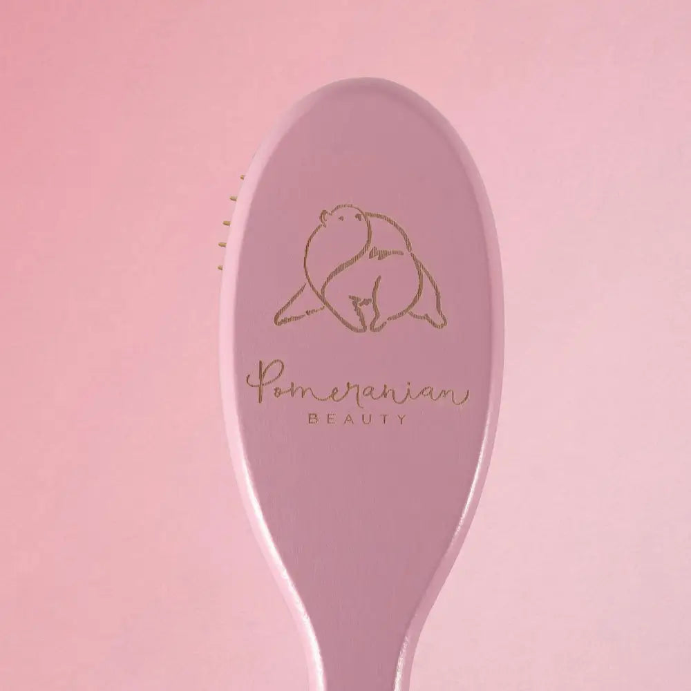 Lavender Pomeranian Beauty Rose Gold Grooming Brush with Pomeranian design alt text