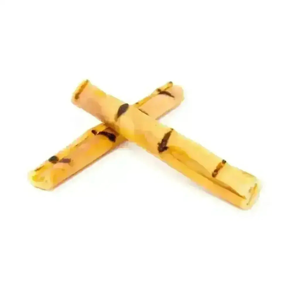 Golden caramel-colored pork crackling sticks with dark chocolate swirls for dogs