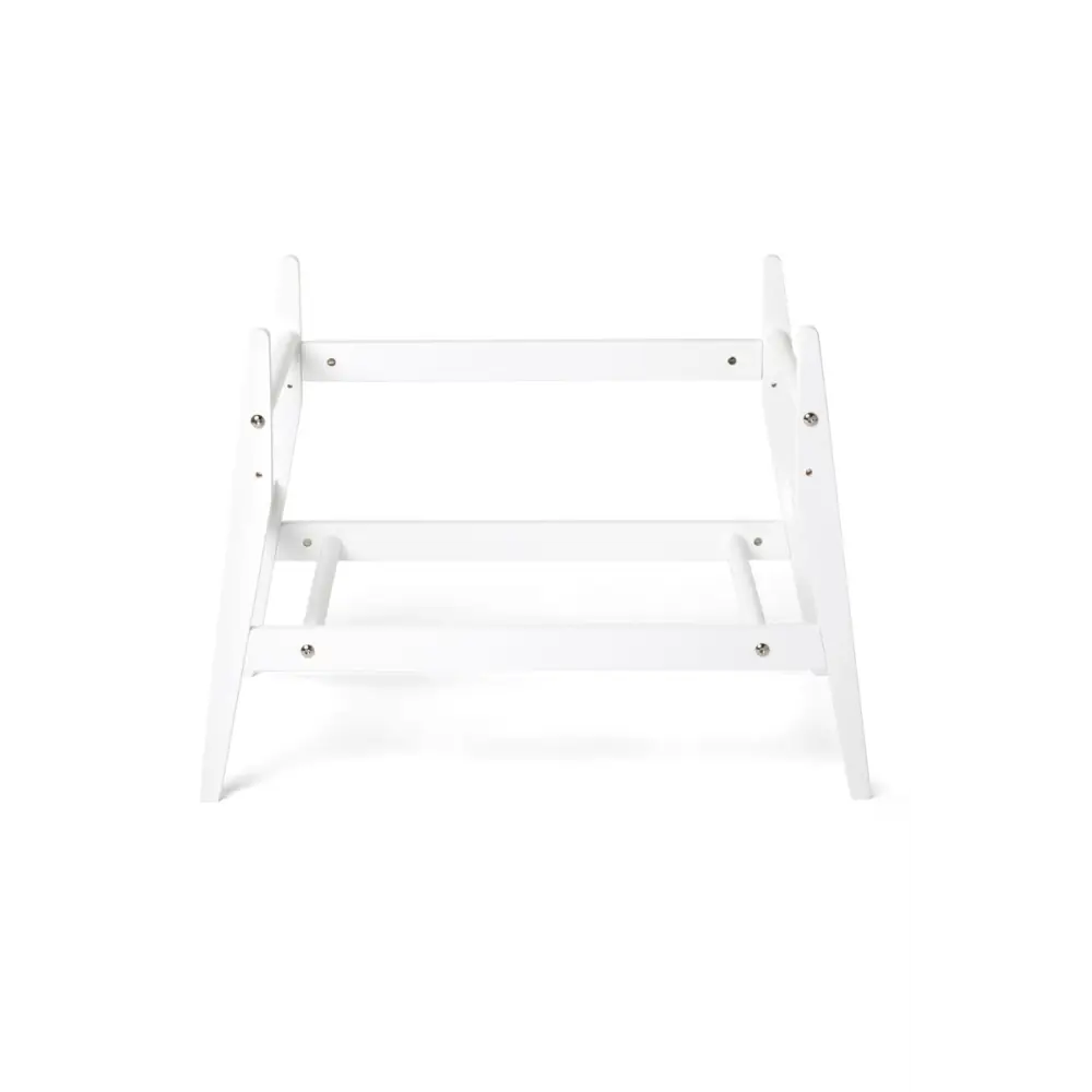 White wooden folding chair with metal hardware on Pup & Kit PetNest bedside stand
