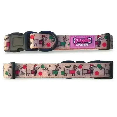 Puppies & Pom Poms Dog Collar - Christmas Dachshunds