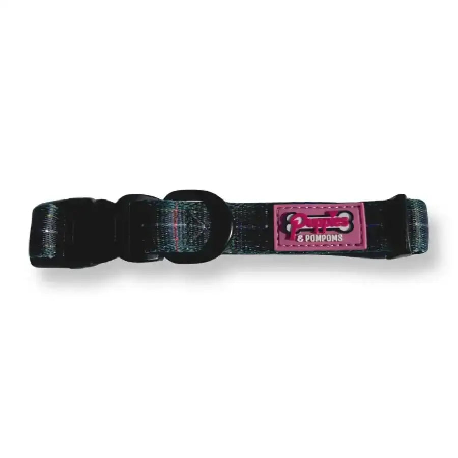 Premium Poms Dog Collar in Cornish Hunting Tartan with Bone Tag