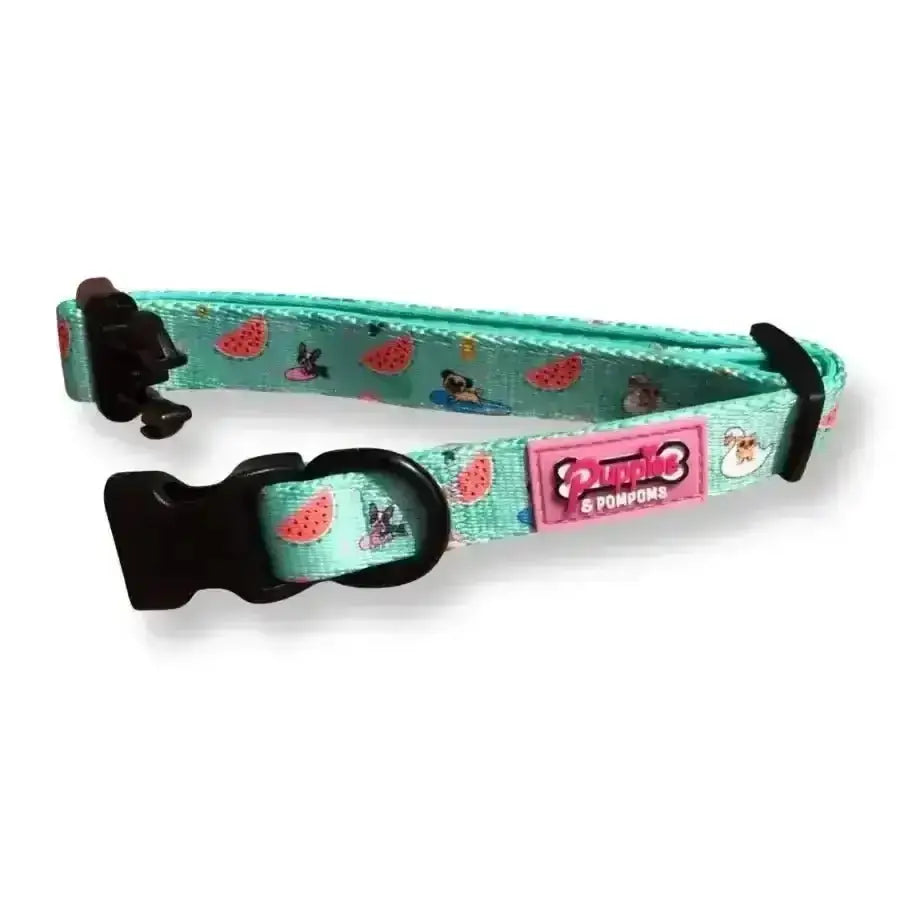 Mint green watermelon print Poms dog collar for Summer Pawl Pawty