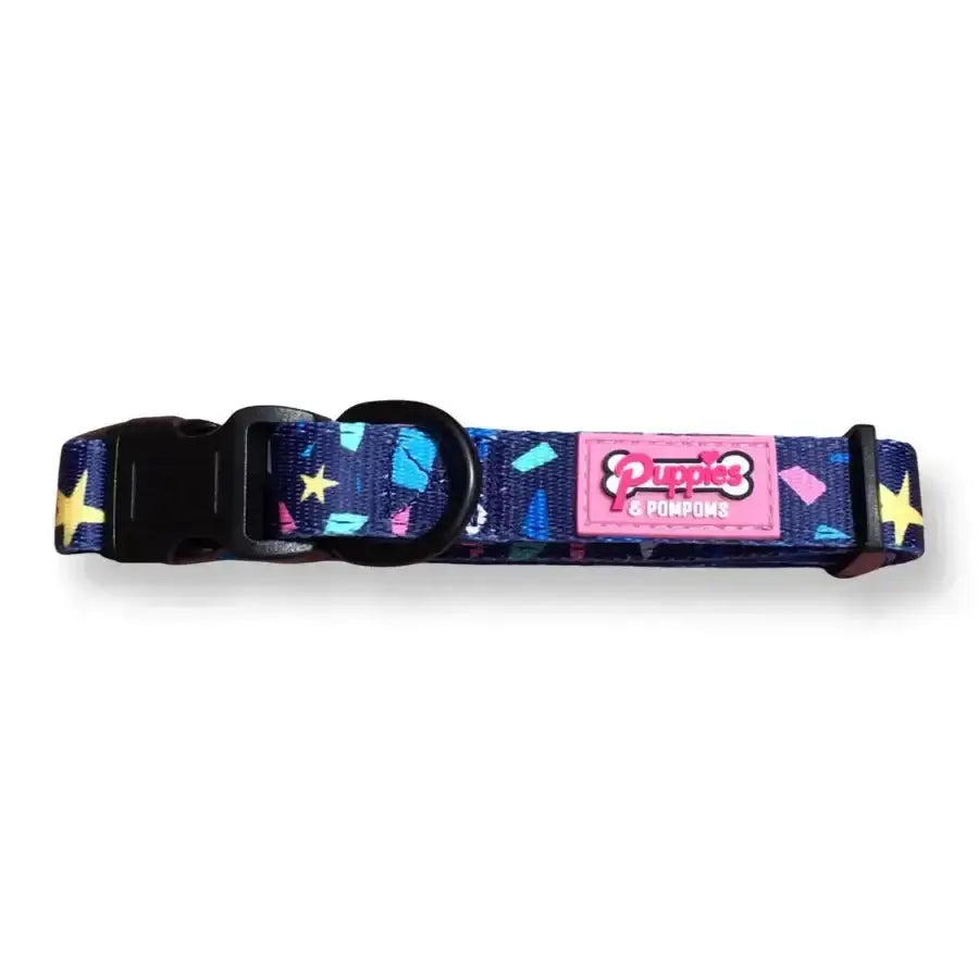 Premium Poms Dog Collar in Terrazzo Stars with Blue Starry Night Design