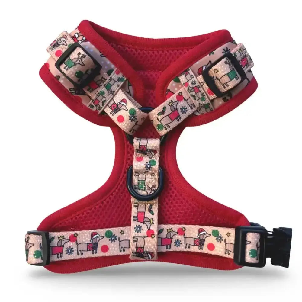 Premium Poms Dog Harness with Christmas Dachshunds pattern