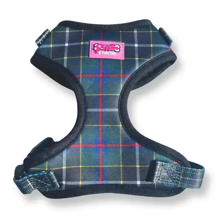 Green Plaid Puppies & Pom Poms Dog Harness in Cornish Hunting Tartan