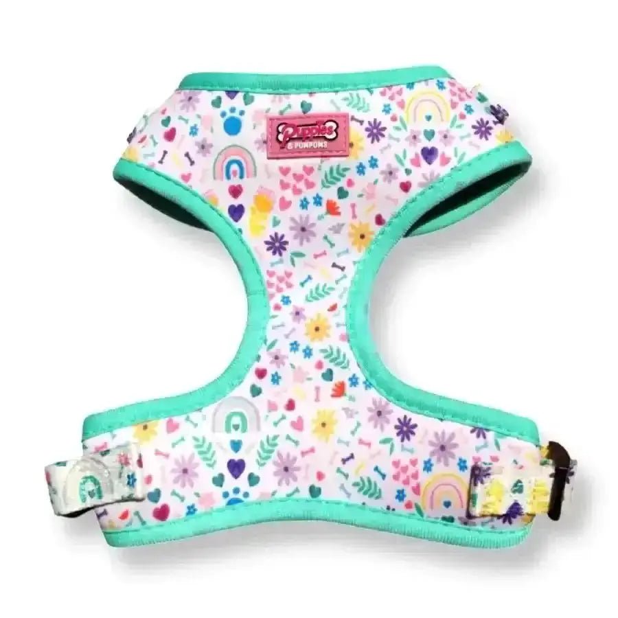 Puppies & Pom Poms Ditsy Sprinkles Pomeranian Poms Dog Harness with Premium Padded Neoprene