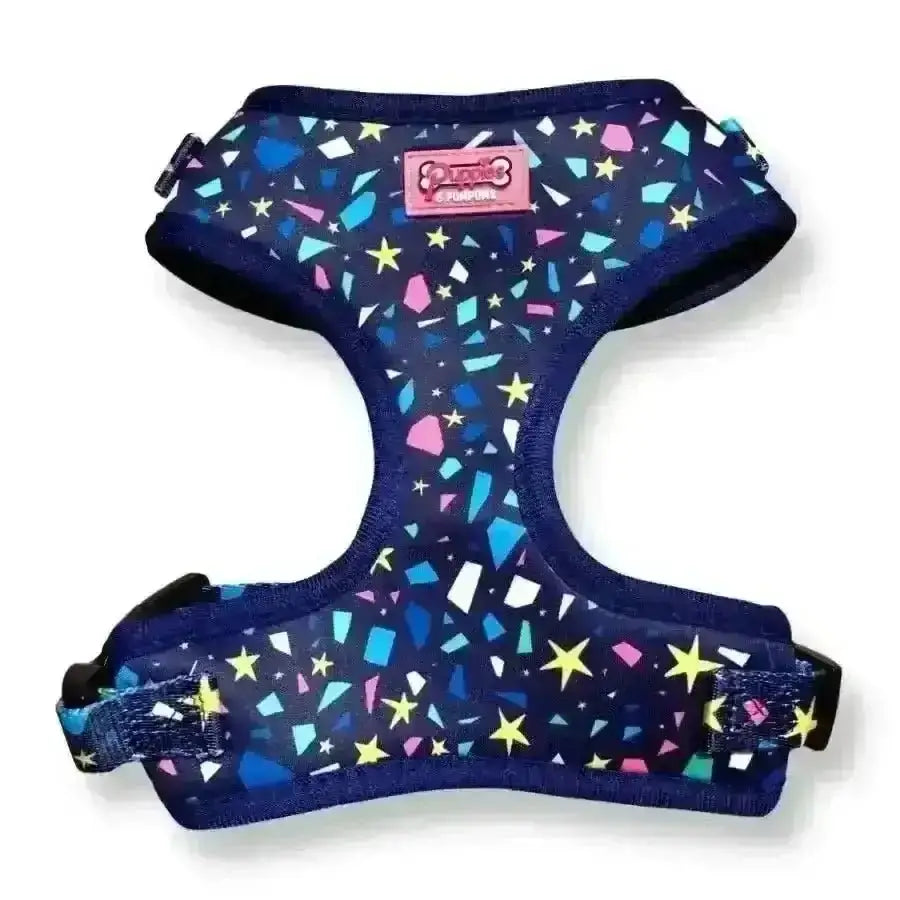 Poms Dog Harness in Terrazzo Stars with Blue Starry Design