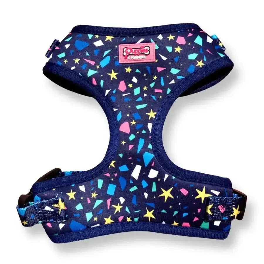 Poms Dog Harness in Terrazzo Stars with Blue Starry Design