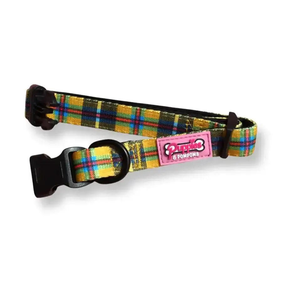Puppies & Poms Cornish Tartan Dog Collar with Plaid Print