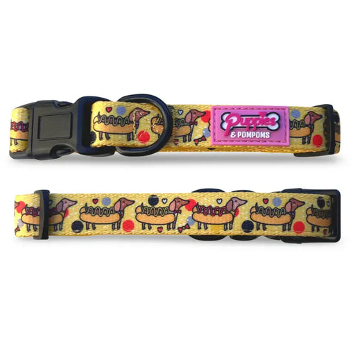 Puppies & Poms Dog Collar - Hot Dog Dachshunds - Dog Collars and Leads