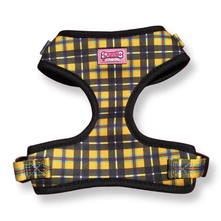 Yellow Plaid Puppies & Poms Harness in Beautiful Traditional Cornish Tartan