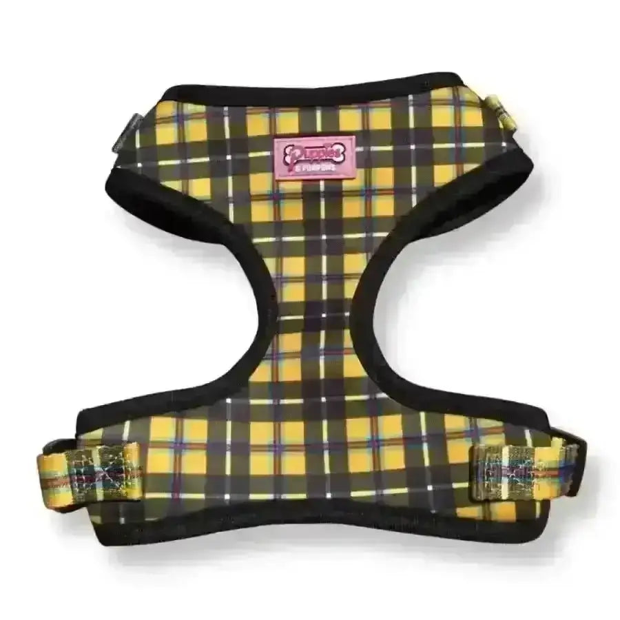 Yellow Plaid Puppies & Poms Harness in Beautiful Traditional Cornish Tartan