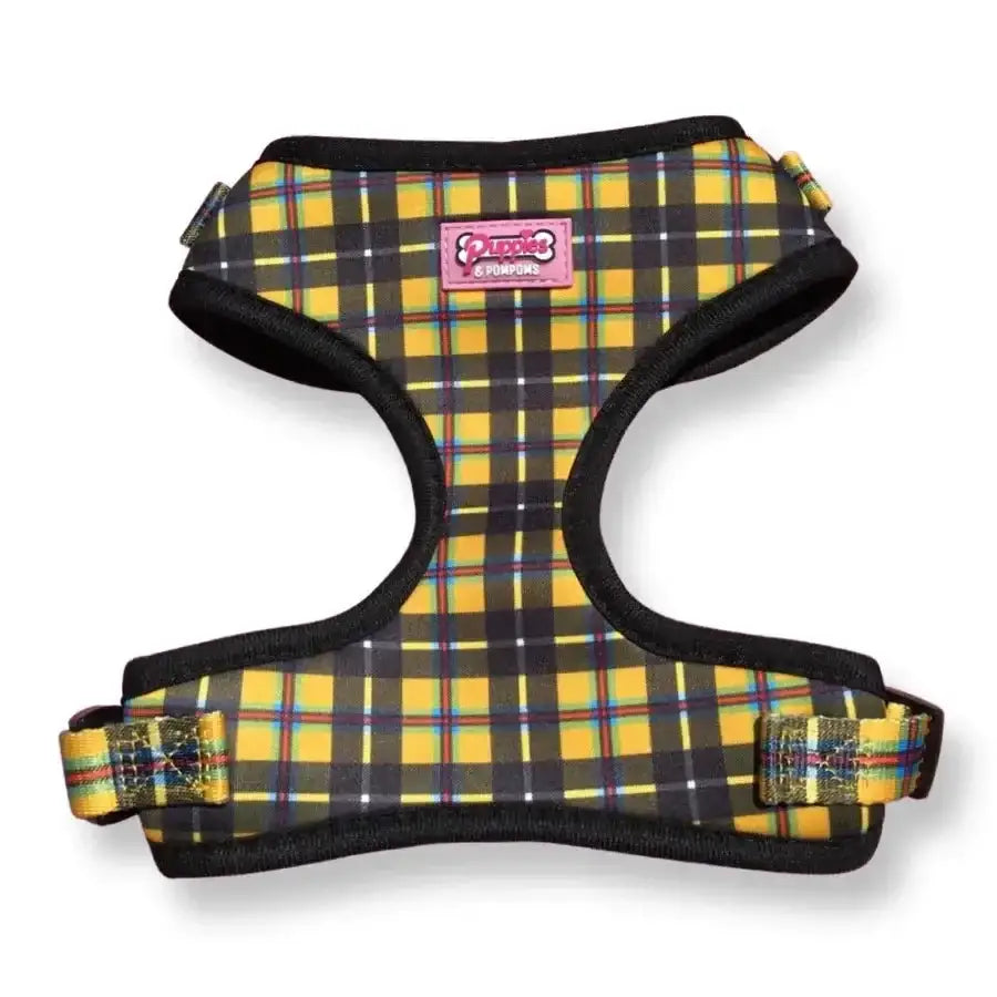Yellow Plaid Puppies & Poms Harness in Beautiful Traditional Cornish Tartan