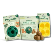 Woof Pupsicle treat tray for dog enrichment in yellow silicone starter pack with four compartments