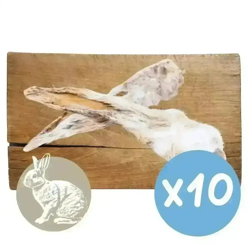 Dried rabbit ears natural dog chew on wooden board for pets Larder