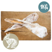 1kg Pets Larder Rabbit Ear with Fur Natural Meat Chew on Wooden Board