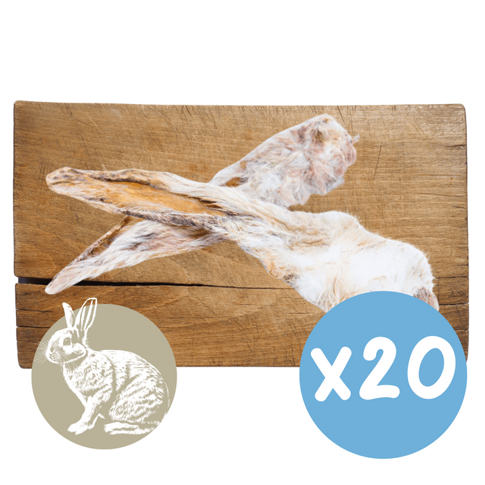 Rabbit Ear with Fur Natural Meat Chew For Dogs - 20 x Rabbit Ears - 20% Off - Natural Dog Chew