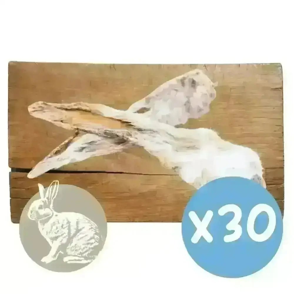 30-pack of natural rabbit ear dog chews from Pets Larder, ideal for pets larder