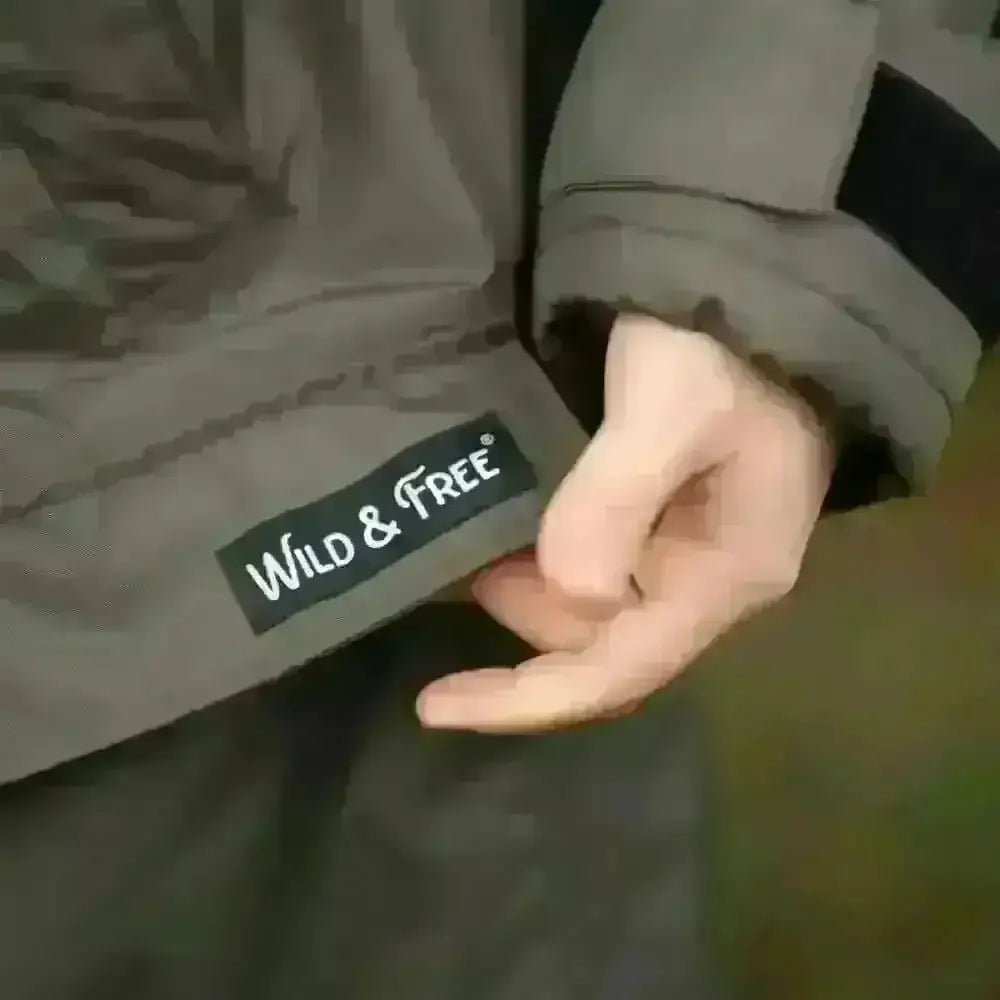 Olive green changing robe jacket with wild and free lining label