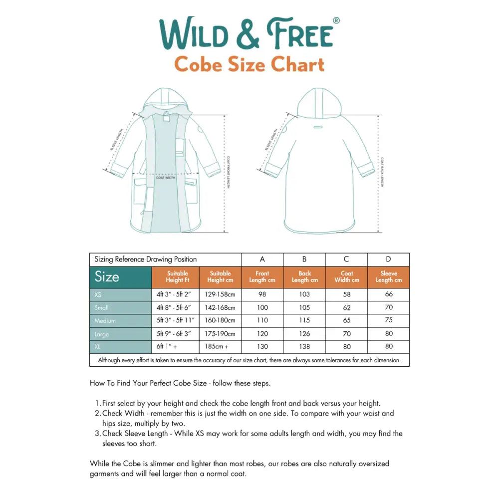 Wild & Free Changing Robe Size Chart for Black Edition Olive Green