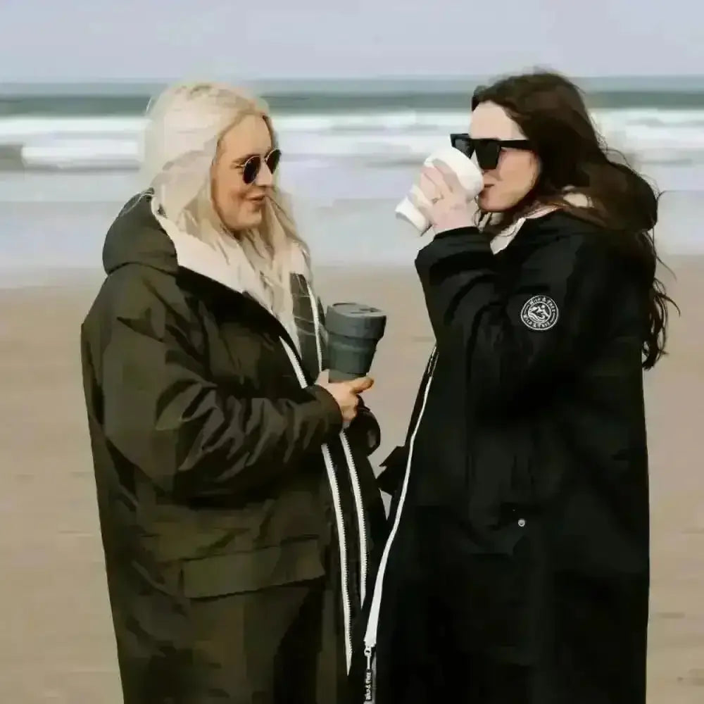 Classic Cobe Black changing robe with black parka, white stripe, sleeve patch