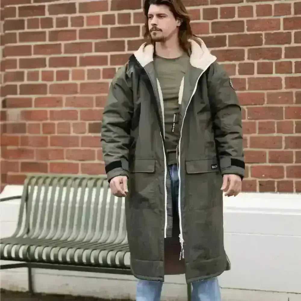Olive Green Classic Cobe Changing Robe with Fur-Trimmed Parka