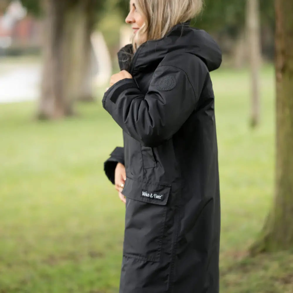 Black Dino & Oli Waterproof Changing Robe Parka with Hood