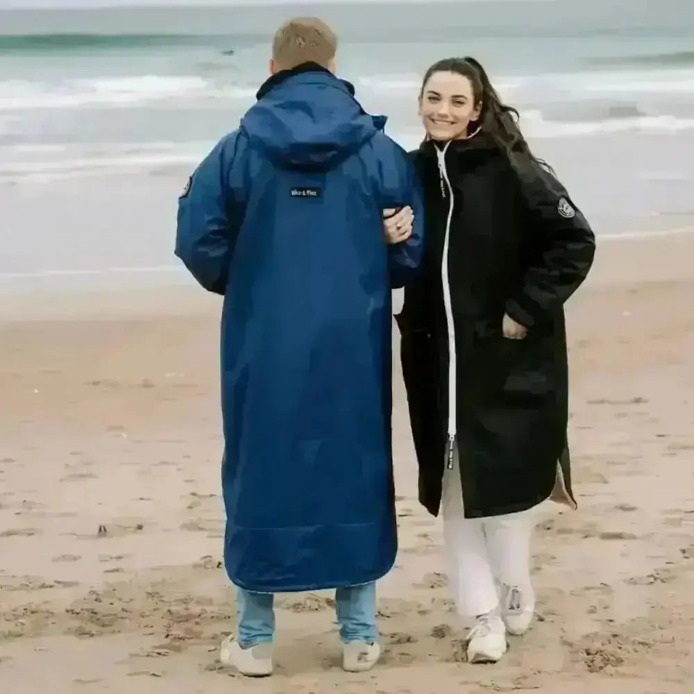 Navy Cobe changing robe: blue waterproof hooded coat with zipper