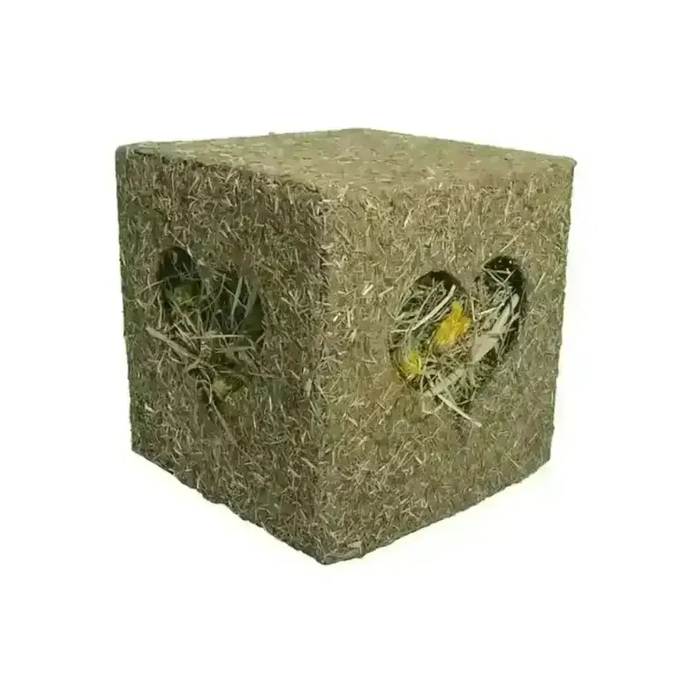 20cm x 20cm Rosewood I Love Hay Cube birdhouse of meadow hay, natural brown with entry holes
