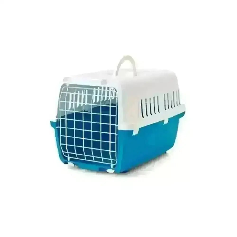 Savic Zephos Pet Carrier for small dogs weighing up to 8kg, blue and white plastic with metal grid