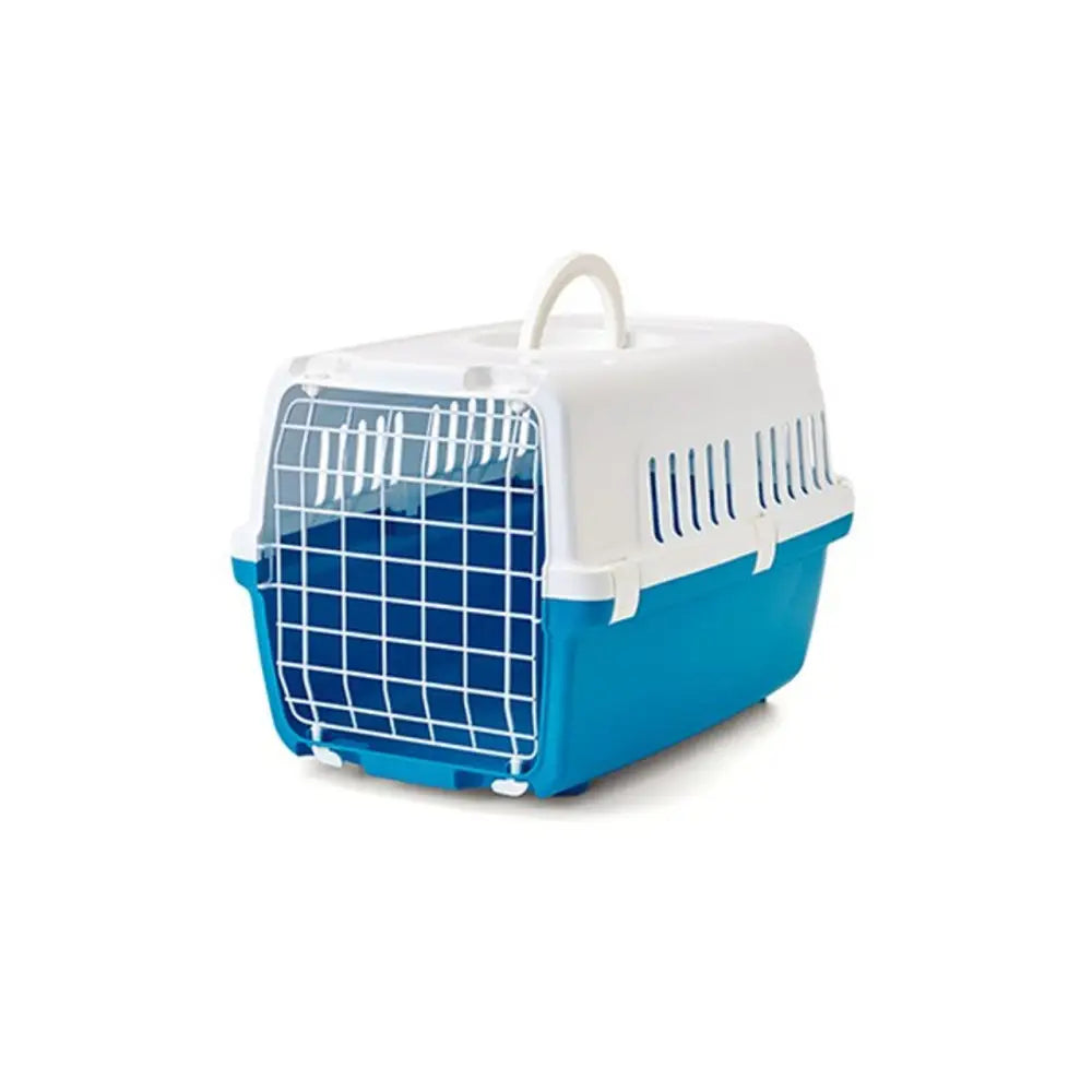 Savic Zephos Pet Carrier for small dogs weighing up to 8kg, blue and white plastic with metal grid