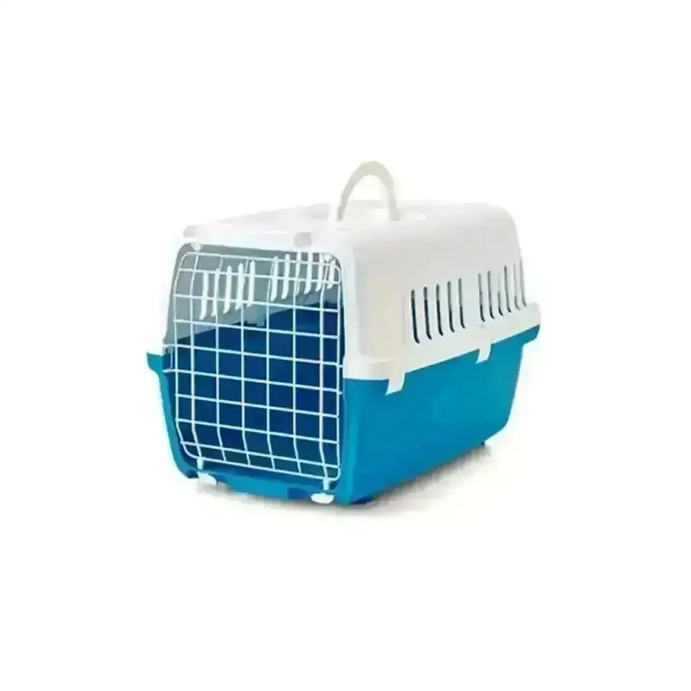 Savic Zephos Pet Carrier for small dogs weighing up to 8kg, blue and white plastic with metal grid