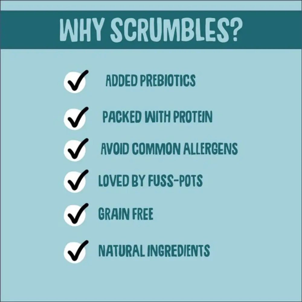 Blue and white Scrumbles Gnashers cat dental treats bag with natural label