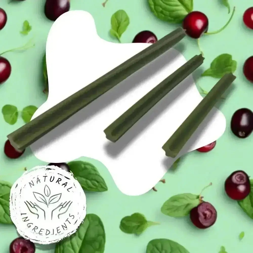 Olive green herbal stick candles with natural ingredients and leaves for Small Vegetable Chew Variety Box for Dogs
