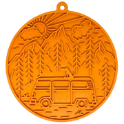 Sodapup Camp Design enrichment licking mat with orange vintage bus ornament