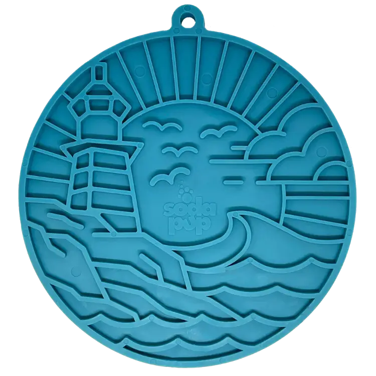 Sodapup lighthouse design enrichment licking mat with teal nautical trivet