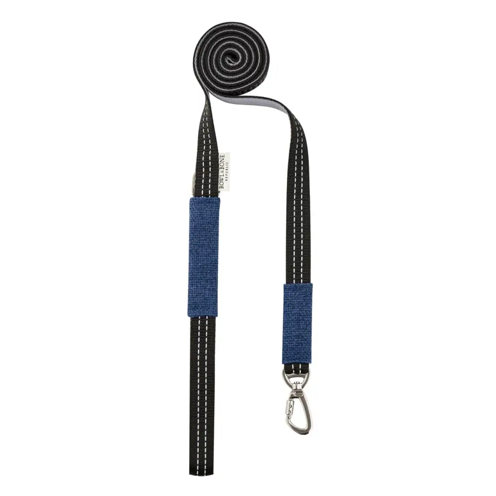 Soho Poms blue woven dog lead with silver hardware from Bone Republic