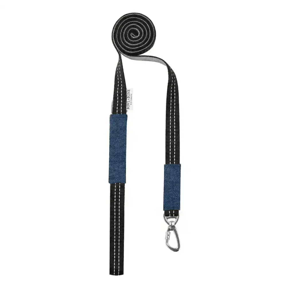 Soho Poms blue woven dog lead with silver hardware from Bone Republic