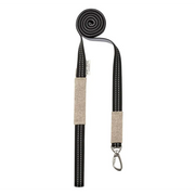 Beige and black Soho Poms dog lead with silver hardware from Bowl & Bone Republic