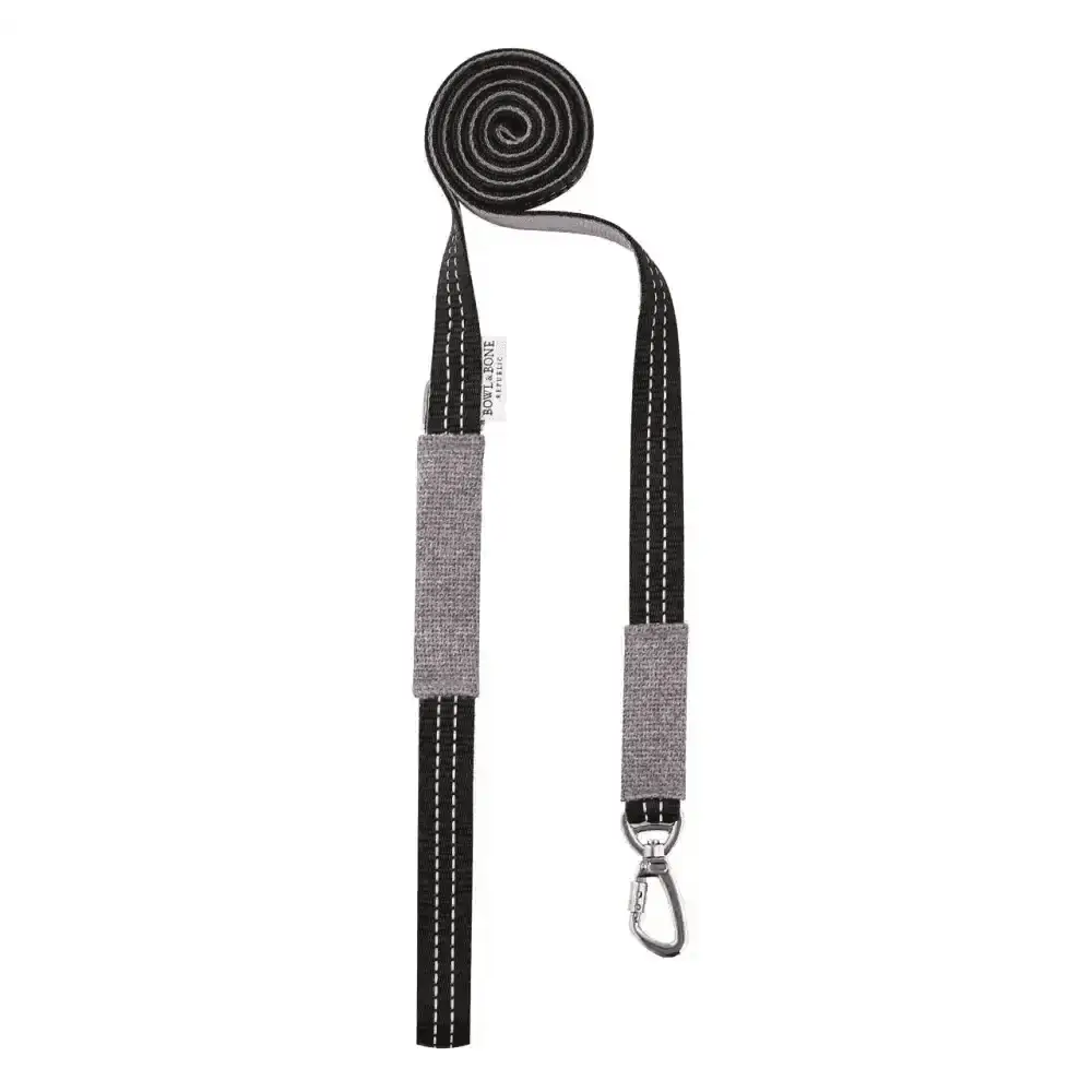 Lavender and black woven fabric dog lead with metal hardware from Soho Poms and Bowl & Bone Republic