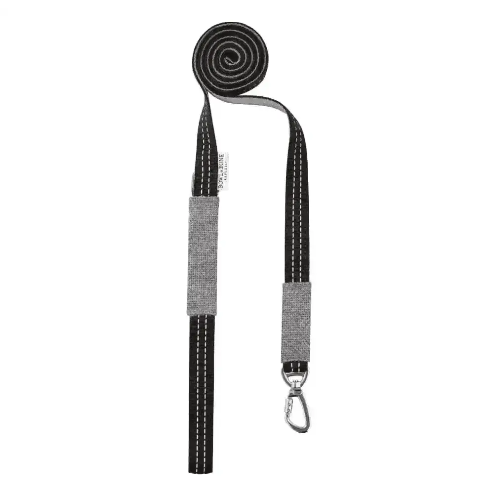 Lavender and black woven fabric dog lead with metal hardware from Soho Poms and Bowl & Bone Republic