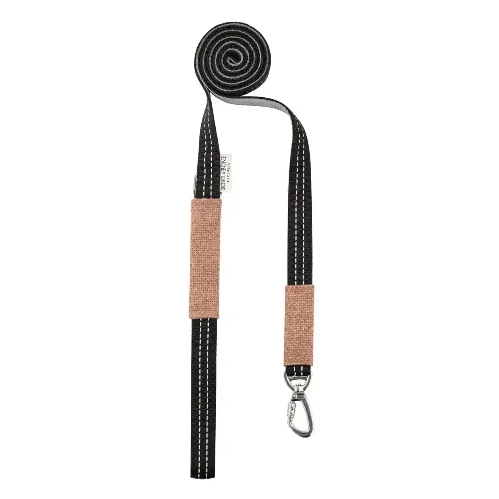 Soho Poms dog lead from Bone Republic in black and pink with reflective stitching